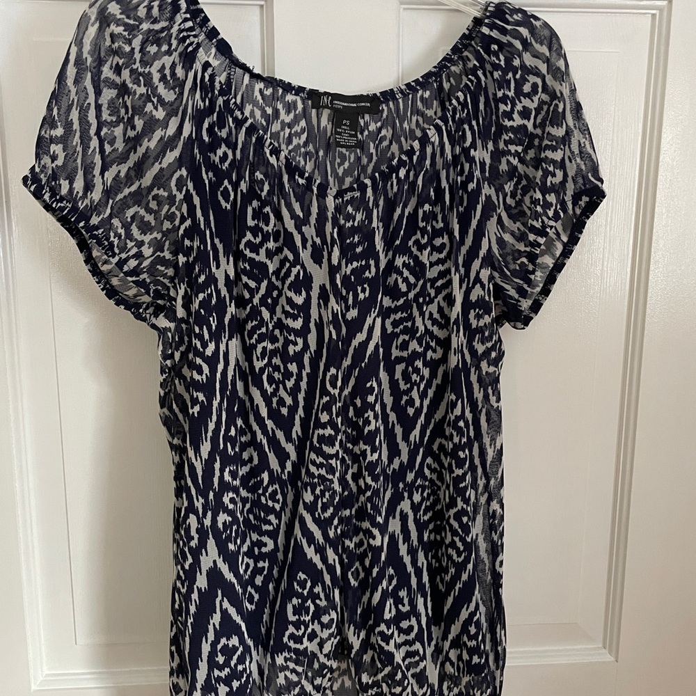 INC – International Concepts Navy / White Two-Piece Scoop Neck Top, Petite Small